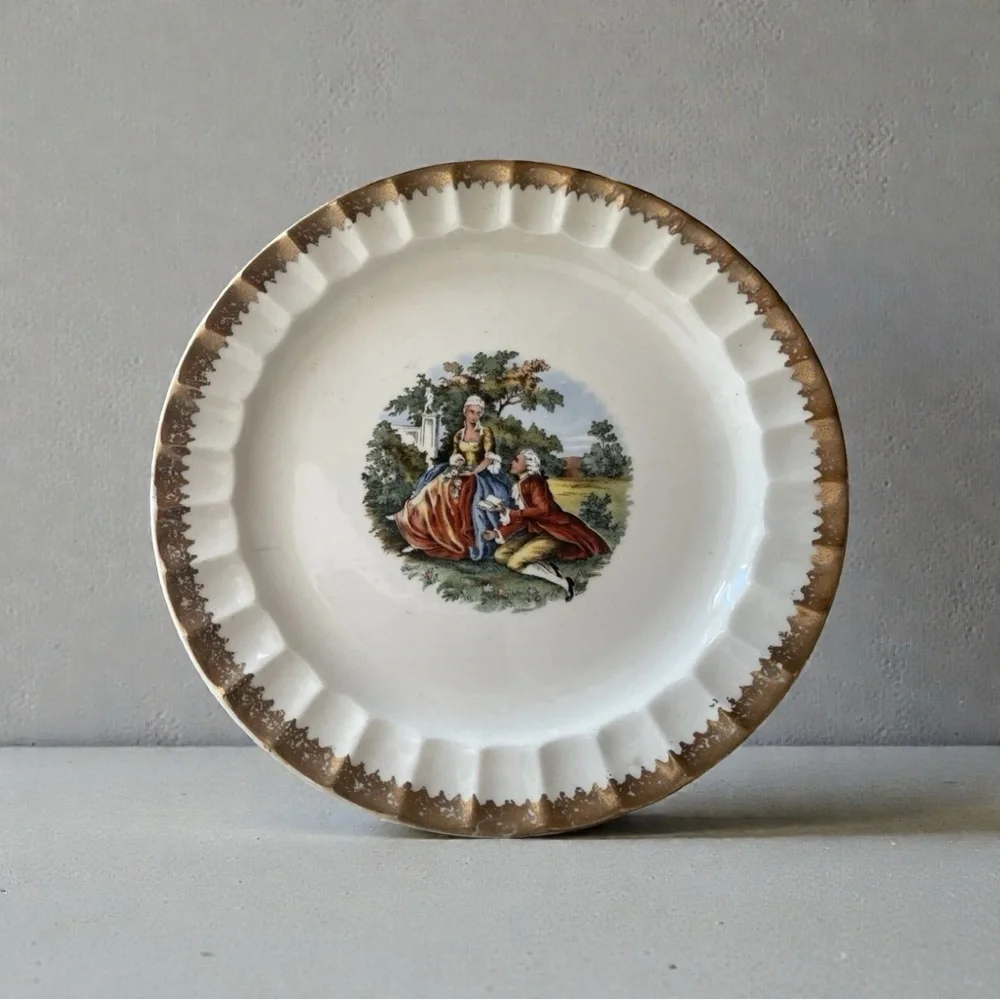 Vtg Cronin China Romantic Courting Plate Gold Trim Regencycore Wall Decor 7.5